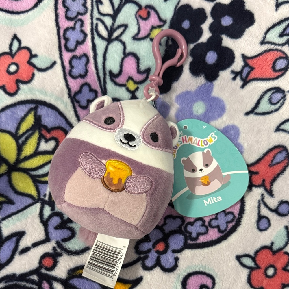 Squishmallows Mita Purple and White Keychain